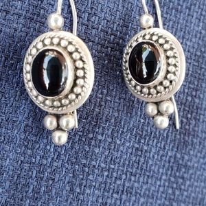 Vintage  Silver ring w/ obsidian earrings